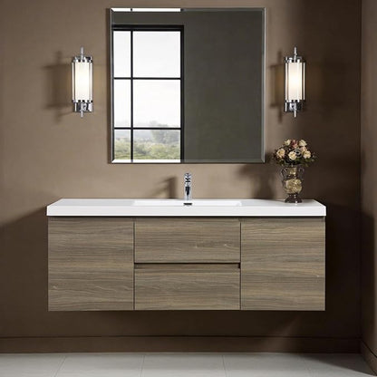 Floating Vanity Bathroom, 60 Inch Bathroom Vanity with Sink, Wall Mounted Single Sink Bathroom Vanity, Soft Closed 2 Drawers, Integrated Sink (Ash Grey)