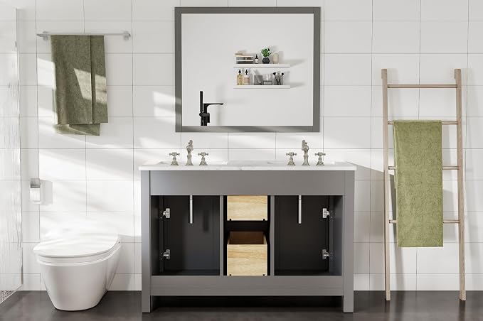 Artemis 48 in. Gray Double Sink Bath Vanity with Engineered Top and Undermount Porcelain Sinks