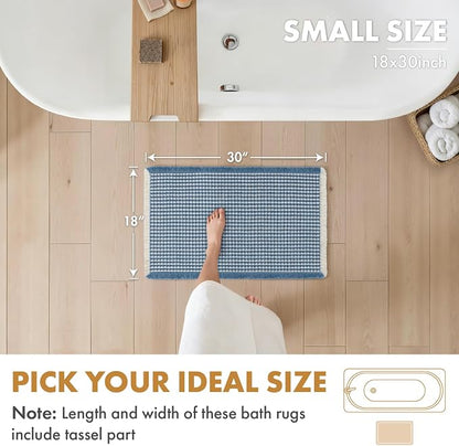 MIULEE Set of 2 Waffle Bathroom Rugs Boho Bath Mat Blue&Cream 18x30 Inch | Non Slip, Super Absorbent, Washable, Ultra Soft, Rubber Backed Bath Rugs for Bathroom Floor Tub Shower