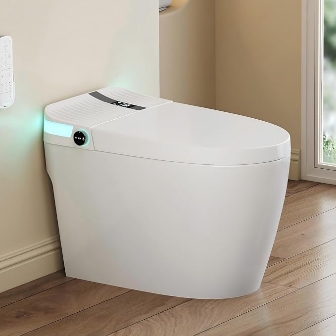 One Piece Smart Bidet Toilet, Foot Sensor Flush, Wash & Dry | Off Seat Auto Flush, Heated Seat, Instant Warm Water, Self Cleaning Wand, Adjustable Wash Settings, Pre Wet, Night Light