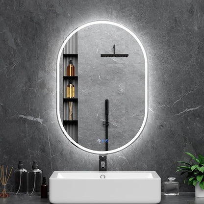 Oval LED Bathroom Mirror, 26"x 38" Frameless Lighted Mirror | LED Mirror with Front Light & Backlit, Anti-Fog, Dimmable Wall Mounted Lighted Mirror, Pill-Shaped Smart Bathroom Mirror
