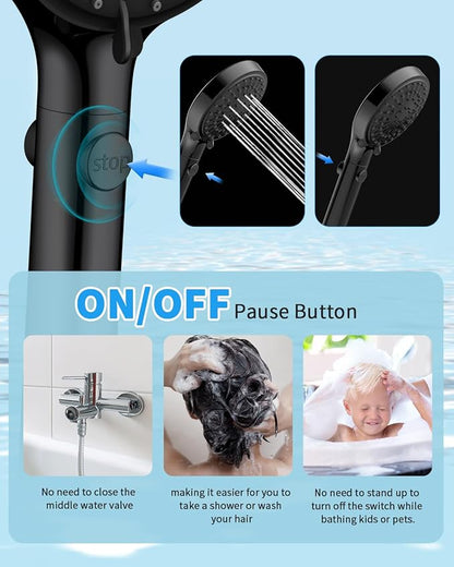 FASDUNT Shower Head with Handheld, High Pressure Showerhead with Hose Black | 80" Extra Long Stainless Steel Hose & Adjustable Bracket, Shower Heads with ON/OFF Switch for Pets Bath