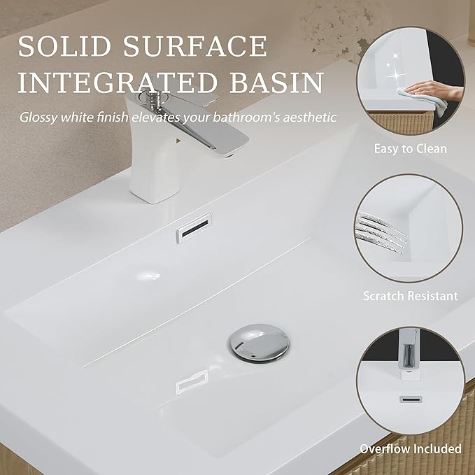 60 Inch Floating Bathroom Vanity with Double Sink, Modern Oak Wall Mounted Floating Vanity with Glossy Resin Sink and 2 Soft Closing Drawers, Fully Pre Assembled Bathroom Vanity, Natural Oak