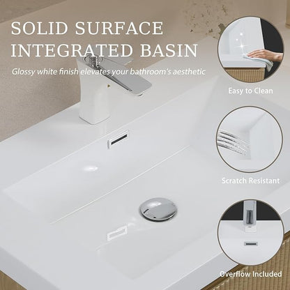 48 Inch Floating Bathroom Vanity with Sink, Modern Oak Wall Mounted Floating Vanity with Glossy Resin Sink, Soft Closing Drawer and Door, Fully Pre Assembled Bathroom Vanity, Natural Oak