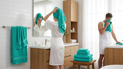 CRAFTBERRY- 6 Piece Cotton Bath Towel Set- 2 Bath - 2 Hand - 2 Face, Teal | 100% Cotton • Thick & Plush • Hotel Quality • Ultra Soft • Highly Absorbent • Quick Dry • Low Lint • Machine Washable