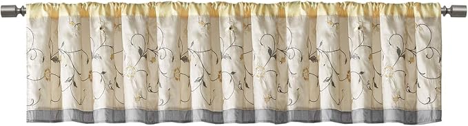 Madison Park Embroidered Window Valance, 50"x18", Yellow | Light Filtering Rod Pocket Window Treatment Curtain, Window Panel Drape for Bedroom Living Room and Dorm