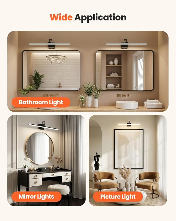 Morden Bathroom Light Fixtures,Black Vanity Lights, 360°Rotatable 24IN Vanity Fixture Over Mirror with 5CCT&Dimmable Wall Lamp, Eye-Friendly Led Bath Bar For Makeup Shaving-ETL, Ideal Gift for Holiday