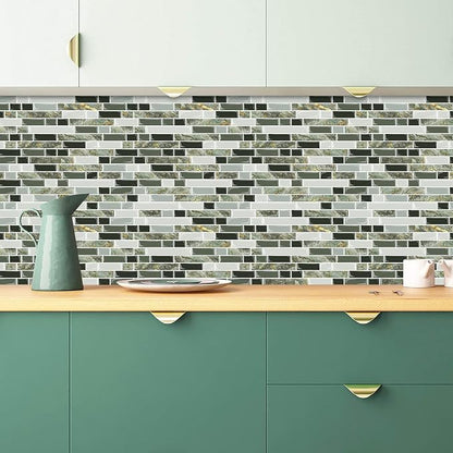STICKGOO Thicker Design Peel and Stick Tile Backsplash, 12”×12”Stick on Backsplash for Kitchen, Self Adhesive Tile for Kitchen Backsplash and Bathroom(10 Sheets, Mixed Green)
