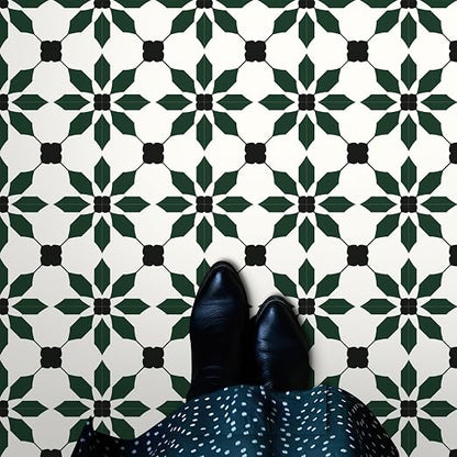 MORCART 20PCS 7.87" x 7.87" Peel and Stick Floor Tile, Black Green | Self-Adhesive DIY Vinyl Flooring, Removable and Waterproof Tile Sticker for Bathroom, Kitchen, Wall, Bedroom, Stairs