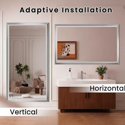Bathroom Mirror for Wall, 55x32 Inch (Brushed Silver) | HD Reflection, Tempered Glass, Thick Metal Framed Rectangle Mirrors for Over Sink, Bedroom, Living Room, Entryway, Anti-Rust.