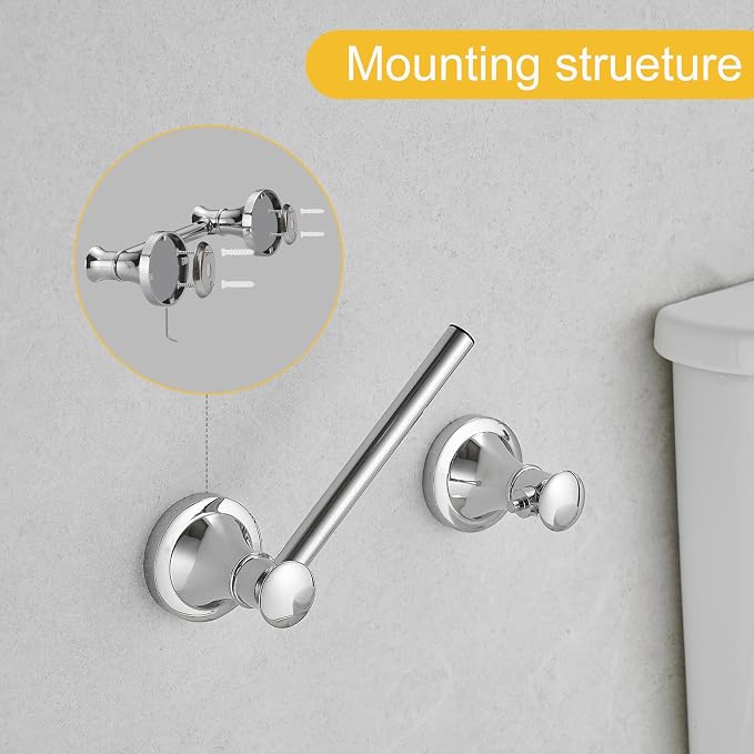 Bathroom Toilet Paper Holder Wall Mount Tissue Holder Polished Chrome | Rustproof Toilet Tissue Roll Holder, Flexible Double Post Pivoting Handle, Bathroom Accessories SUS304 Stainless Steel