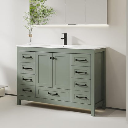 eclife 48" Bathroom Vanities with Sink Combo, Modern Thickened Wood Bathroom Storage Cabinet w/Undermount Single Sink, Matte Black Faucet Drain, Painted Surface, Green
