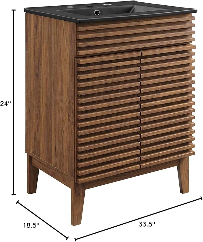 Modway Render 24" Bathroom Vanity with Sink in Walnut Black