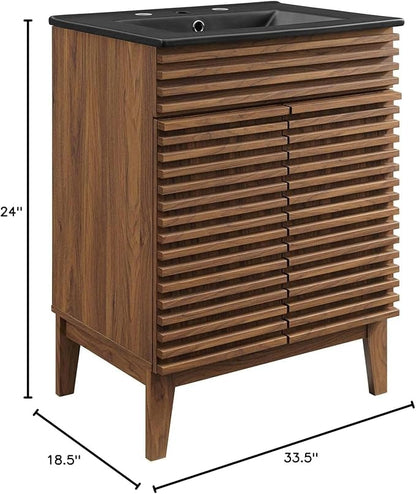 Modway Render 24" Bathroom Vanity with Sink in Walnut Black