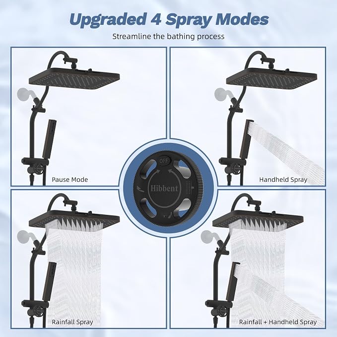 Hibbent 5-Mode 13" Shower head, 4-Mode Handheld Spray Oil-Rubbed Bronze | cUPC Certified High Pressure Rain Showerhead Combo, All Metal 4-way Diverter Extension Arm & Handheld Spray, 71'' Hose