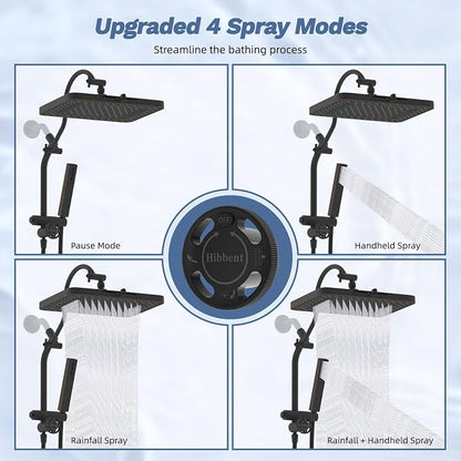 Hibbent 5-Mode 13" Shower head, 4-Mode Handheld Spray Oil-Rubbed Bronze | cUPC Certified High Pressure Rain Showerhead Combo, All Metal 4-way Diverter Extension Arm & Handheld Spray, 71'' Hose