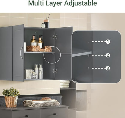 Haotian Wall Cabinet Laundry Room, Wall Storage Cabinet Kitchen Bathroom Garage, Medicine Cabinet with Shelf, Grey FRG231-DG