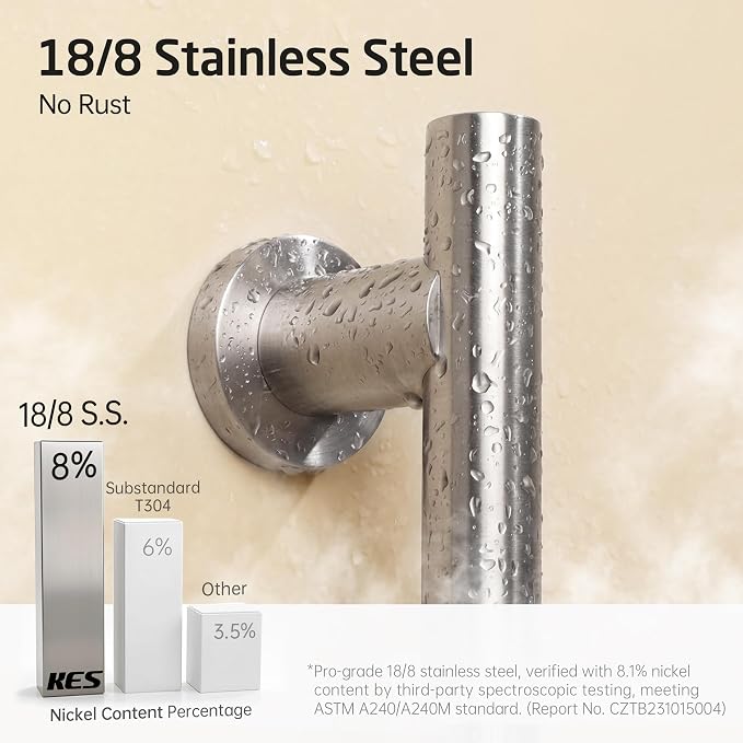 KES Adjustable Shower Head with Slide Bar, 5-Function Handheld Sliding Shower Head with Extra Long Hose Wall Mount Brushed Finish, F204-BS-C1