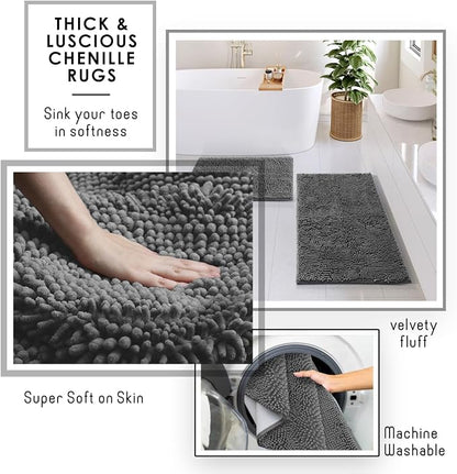 Clara Clark Bathroom Set - Grey Bathroom Accessories Set, 6PC Bathroom Accessory Set, Bathroom Sets with Bathroom Rugs, Adhesive Corner Shower Caddy Hanging, Toilet Brush, Trash Can & Soap Dispenser