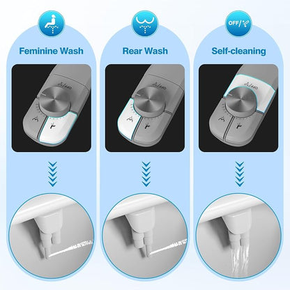 Non-Electric Bidet Attachment, Self-Clean Dual Nozzles, Adjustable Pressure | Ultra Slim Intuitive One-Touch, Retractable Nozzle Structure, Cold Water Rear & Feminine Washing Modes, Stainless Steel Iniet