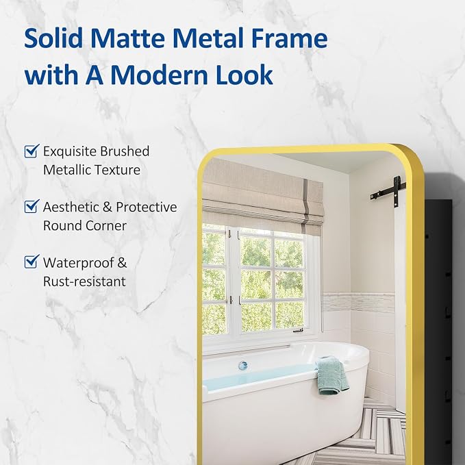 ACEMIRO 16x24 Inch Mirror Medicine Cabinet for Bathroom Gold Metal Frame Bathroom Medicine Cabinet with Mirror Recessed or Wall Mounted