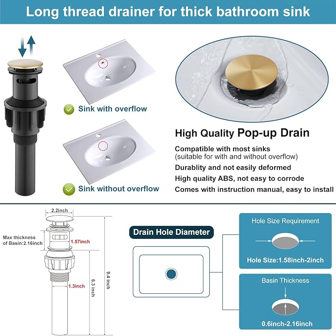 Midanya 8 Inch Widespread Bathroom Sink Faucet 3 Hole,Gold | Waterfall Swivel Spout,2 Handle,SUS304,with Pop Up Drain,cUPC 24" Water Hose,for 6-16” hole distance vanity,RV,Farmhouse Sink