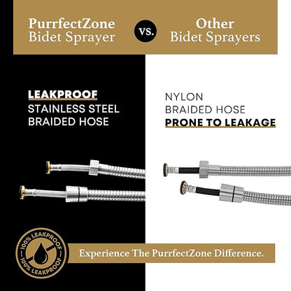 Purrfectzone Bidet Sprayer for Toilet, Handheld Sprayer Kit, Cloth Diaper Sprayer Set - Easy to Install - Stainless Steel