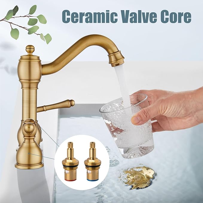 Aolemi 8 Inch Widespread Bathroom Sink Faucet 3 Hole Deck Mount Vanity Basin Mixer Tap with Pop Up Drain Assembly Antique Brass Double Lever Handle