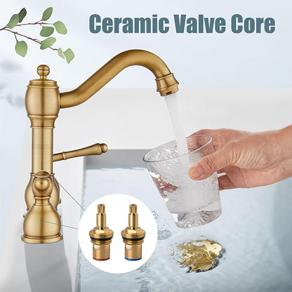 Aolemi 8 Inch Widespread Bathroom Sink Faucet 3 Hole Deck Mount Vanity Basin Mixer Tap with Pop Up Drain Assembly Antique Brass Double Lever Handle