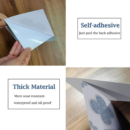 Peel & Stick Tile Stickers 12 PCS Self Adhesive Backsplash Decorative Wall Stickers for Kitchen Bathroom Tile Decals Waterproof & Removable 6" x 6" (Blue Flower)