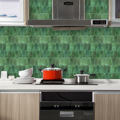 Vamos Tile Thicker Peel and Stick Backsplash Tile,Green,10-Sheet | Self Adhesive Vinyl Wall Tiles with Green Grout, Stick on Backsplash for Kitchen, Bathroom,RV,Laundry,11.1''x12''