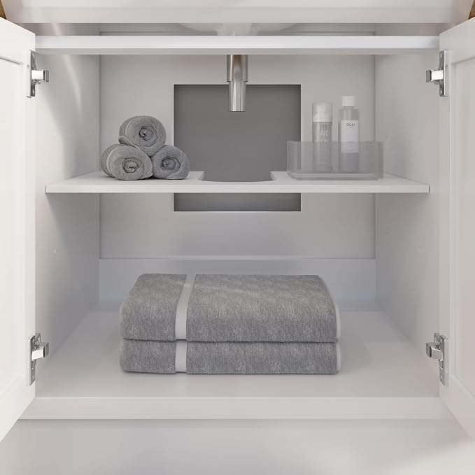 Capri III 48" Single Sink Bathroom Vanity With Stealth Organizer, Solid Wood Bathroom Cabinet with Engineered Stone Countertop & Backspalsh, Soft Closing Door & Drawer, Pre-Assembled, White