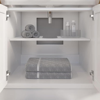 Capri III 48" Single Sink Bathroom Vanity With Stealth Organizer, Solid Wood Bathroom Cabinet with Engineered Stone Countertop & Backspalsh, Soft Closing Door & Drawer, Pre-Assembled, White