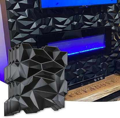 Art3d Decorative 3D Wall Panels 12 Pack 19.7" x 19.7" PVC 3D Diamond Wall Panel for Residential and Commercial Interior Decor, Jagged Matt Diamond Black