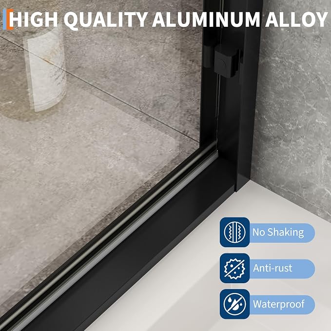 Fully Framed Sliding Shower Door, Adjustable 56"-60" W x 72" H with 6mm (1/4") SGCC Tempered Glass, Matte Black Aluminum Alloy Frame, Stainless Steel Handle, Reversible Installation