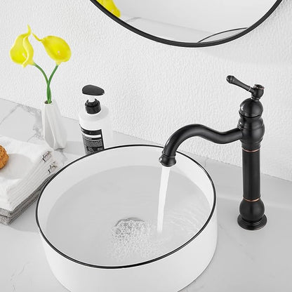 GGStudy 360° Swivel Single Handle One Hole Bathroom Vessel Sink Faucet Matching Pop Up Drain Without Overflow Oil Rubbed Bronze