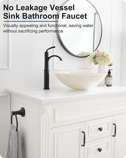 Waterfall Vessel Faucet, Tall Bathroom Faucet Black, Brass Vessel Sink Faucets Bathroom Sink Faucet One Hole Single Handle with Supply Hoses Pop-up Drain