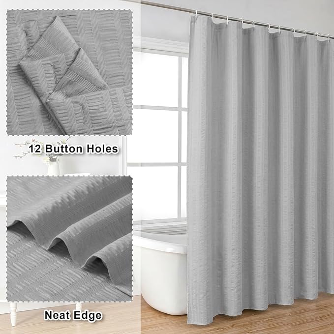 Aiyufeng Moga Light Gray Fabric Shower Curtains for Bathroom - Hotel Spa Polyester Cloth Bath Curtain with 12 Holes, 72x72, Machine Washable, Light Gray