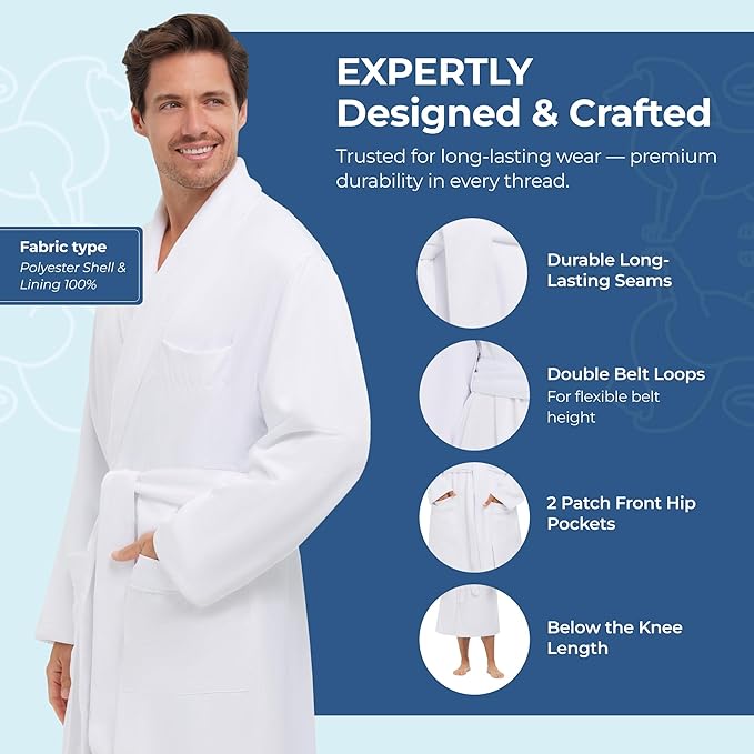 MONARCH Unisex Plush Lined Microfiber Bath Robe - Soft Shell with Polyester Lining, Resort-Grade Hotel & Spa Robe with Pocket