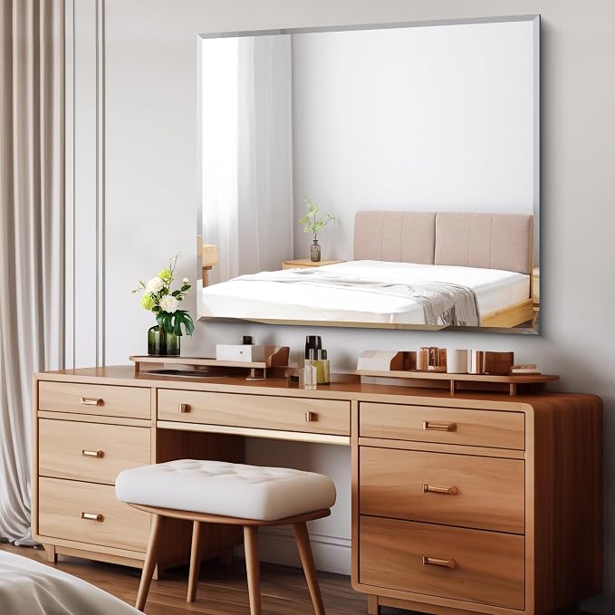 CILIBER Beveled Bathroom Mirror, 36x40 Large Bathroom Mirrors for Over Sink, 3mm Tempered Glass Beveled Frameless Vanity Mirror for Bathroom, Bedroom, Living Room and Entryway