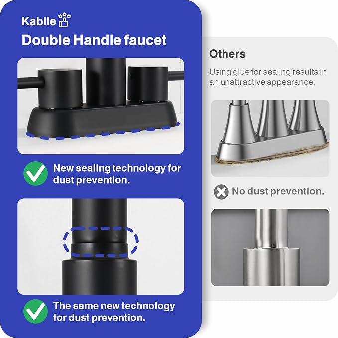 Bathroom Faucet with Sprayer, Matte Black 2 Handles with Pop-Up Drain | Kablle 3 Holes Pull Out 4 inch Centerset Laundry Bar Basin Pull Out Faucet with Pop-Up Drain, KBL-MP-6002B-CL