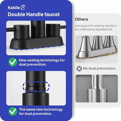 Bathroom Faucet with Sprayer, Matte Black 2 Handles with Pop-Up Drain | Kablle 3 Holes Pull Out 4 inch Centerset Laundry Bar Basin Pull Out Faucet with Pop-Up Drain, KBL-MP-6002B-CL
