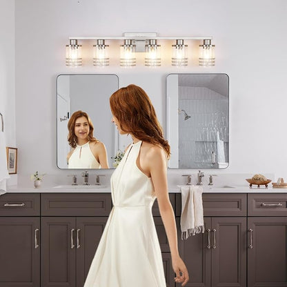YYT 6-Light Bathroom Vanity Light Brushed Nicekl 6 Light Vanity Lights for Bathroom Light Fixtures Brushed Nicekl with Clear Glass Shade E26 Scoket