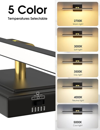 VOLISUN Modern Bathroom Vanity Light 24 inch, Rotatable, 14W Dimmable 5CCT Led Bathroom Light Fixture Over Mirror, Black Gold Bar Vanity Light for Bathroom Mirror Restroom-ETL Certificated
