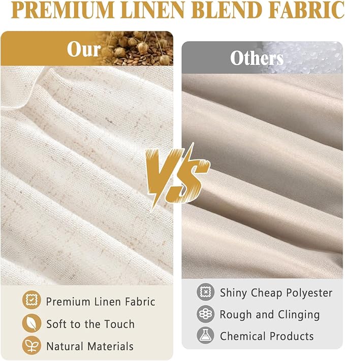 Boho Ruffle Farmhouse Fall Linen Shower Curtain Vintage Cream 72" W x 72" H | Fall Linen Blend Fabric, Ruffle Bow and Ruffled Hem，Linen Texture，Machine Washable，12 Metal Holes and Plastic Hooks