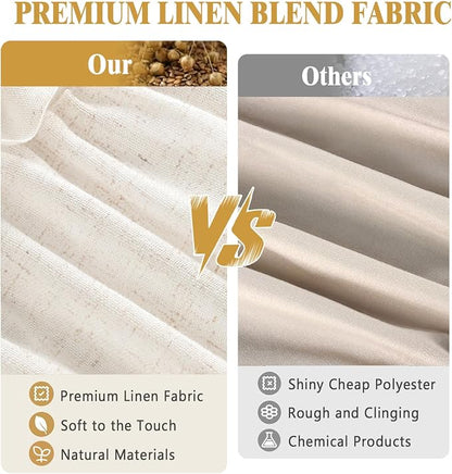 Boho Ruffle Farmhouse Fall Linen Shower Curtain Vintage Cream 72" W x 72" H | Fall Linen Blend Fabric, Ruffle Bow and Ruffled Hem，Linen Texture，Machine Washable，12 Metal Holes and Plastic Hooks