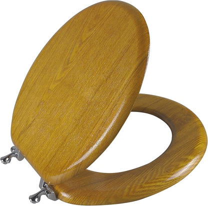 Angel Shield Durable Wood Veneer Natural Toilet Seat Metal Hinged Easy Clean Anti-scratch American Standard(Round,Oak)