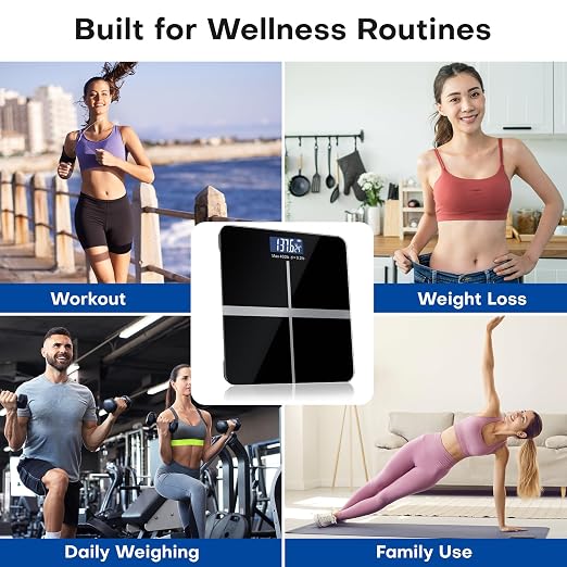 Bluetooth Digital Weight Scale, High-Precision Body Fat and Muscle Mass Analyzer, Supports Companion App to Store and Compare Historical Health Metrics Including Body Fat Percentage and Metabolic Age