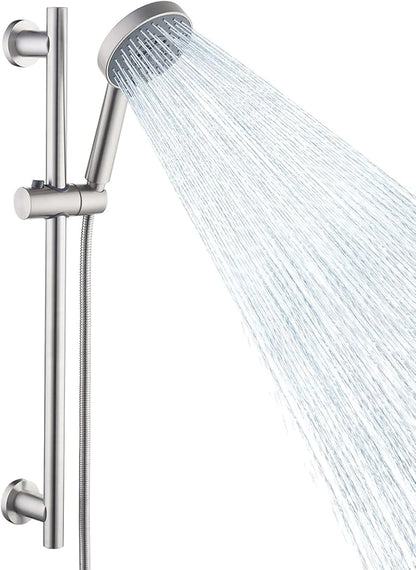 KES Adjustable Shower Head with Slide Bar, 5-Function Handheld Sliding Shower Head with Extra Long Hose Wall Mount Brushed Finish, F204-BS-C1