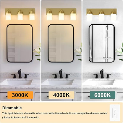 IZORRO Bathroom Vanity Light Fixture, 3-Light 22 Inch Gold Bathroom Light Fixtures Over Mirror, with White Glass Shade, Modern Farmhouse Vanity Lights, Rustic Restroom Lighting Fixtures
